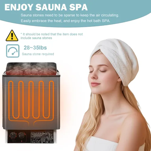 Miniatura 6 de Calentador de sauna eléctrico de 220 V 6 KW, calentador de sauna seca con controlador integrado, adecuado para casas de spa, hogar, hoteles, saunas