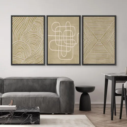 Miniatura 594 de SIGNWIN Lienzo enmarcado para pared, arte con pinceladas de flujo neutro en tonos beige abstractos, ilustraciones, arte moderno, decorativo