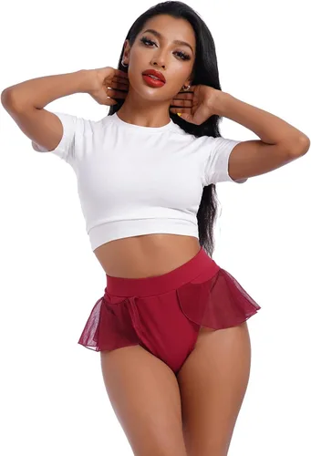 Miniatura 6 de Pantalones cortos de yoga de cintura alta con volantes para mujer, pantalones cortos para levantamiento de glúteos, pantalones cortos