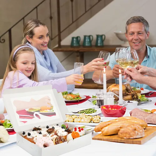 Miniatura 6 de Moretoes 48 cajas de panadería, cajas de galletas de 12 x 8 x 2.5 pulgadas con ventana de 3 estilos para fresas cubiertas de chocolate, postres