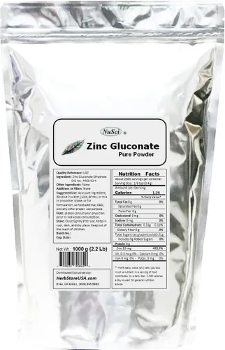 Miniatura 5 de Polvo de gluconato de zinc 100% puro apoya las funciones enzimáticas (3.52 onzas)
