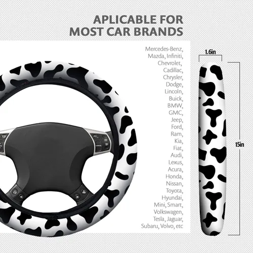 Miniatura 3 de Zadin - Juego de 4 piezas de fundas para volante con estampado de vaca con 2 portavasos para automóvil y llavero, funda universal antideslizante
