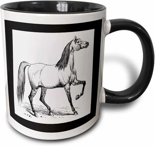 3dRose Vintage Horse Sketch - Taza negra de dos tonos (11 oz)