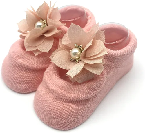 Miniatura 2 de Elesa Miracle Mary Jane Calcetines antiderrapantes para bebé niña Paquete de calcetines adorables antiderrapantes con flores perlas y moños