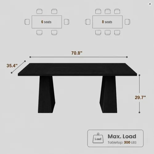 Miniatura 2 de 71 Inch Rectangular Dining Table, Wooden Kitchen Table with Sturdy Heavy Duty Legs, Modern Dining Room Furniture for 6-8 People Family Use