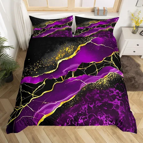 Miniatura 8 de Funda de edredón de mármol negro tamaño individual, juego de ropa de cama dorada para adultos, hombres y mujeres, funda de edredón de textura