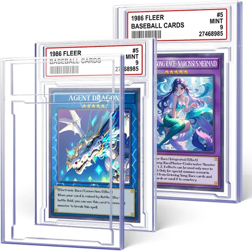 Juego de 2 fundas para tarjetas intercambiables, protectores de tarjetas de béisbol de acrílico graduados con posición de etiqueta para MTG TCG y