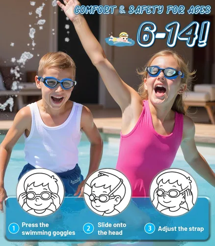 Miniatura 5 de Kids Swim Goggles, Anti-Fog UV Protection, Leakproof Adjustable Strap Swimming Goggles for Boys Girls Ages 6–14 Blackblue - Lente negra