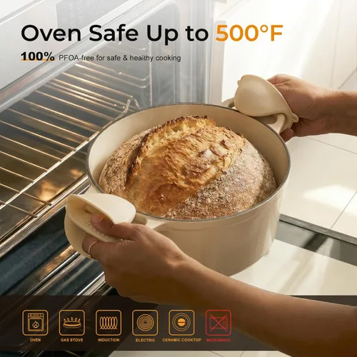 Miniatura 4 de Parmedu Horno holandés de hierro fundido esmaltado de 5.5 cuartos de galón para hornear pan de masa madre, fácil limpieza, versátil para guisar