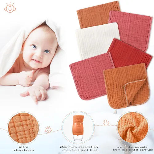Miniatura 3 de Buryeah Gasas de muselina, 20 piezas, grandes de 20" x 10", 100% algodón, 6 capas súper absorbentes y suaves, toallitas de mano para bebés