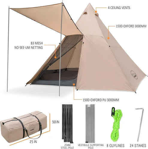 Miniatura 6 de KAZOO - Tienda de campaña familiar grande, impermeable, tipi, tiendas con habitación de 8 personas, tienda de tipi, armado instantáneo, Blanco sucio