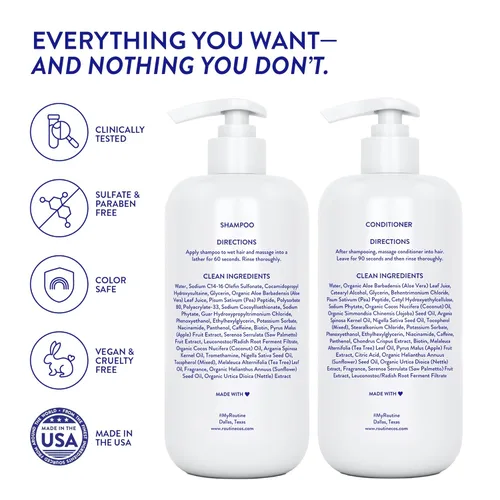 Miniatura 8 de Routine Wellness Set de champú y acondicionador antiadelgazamiento para cabello adelgazante - Biotin DHT Blocker Mujeres y Hombres - Champú seguro