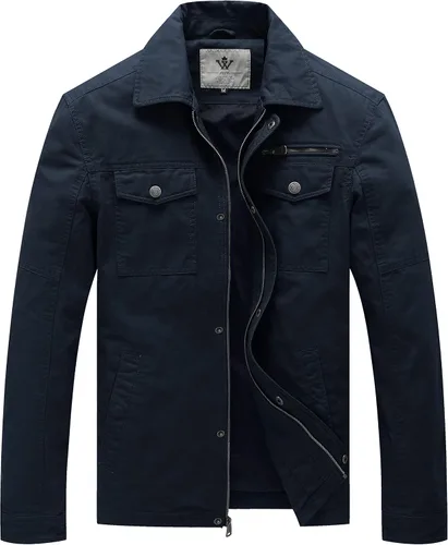 Miniatura 11 de WenVen Chaqueta de solapa militar de algodón de lona casual para hombre