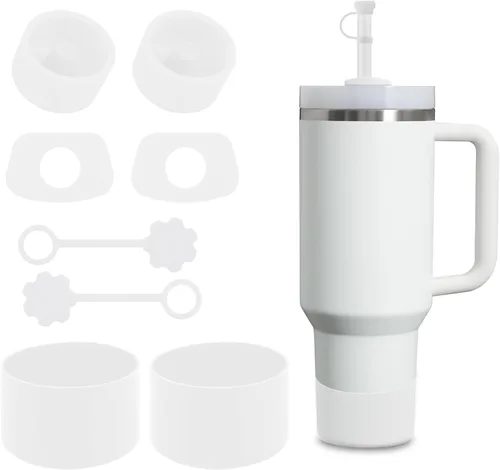 Miniatura 12 de Accesorios para taza Stanley - Juego de 8 piezas, incluye tapa con pajita, tapones redondos y cuadrados a prueba de fugas, botas de silicona