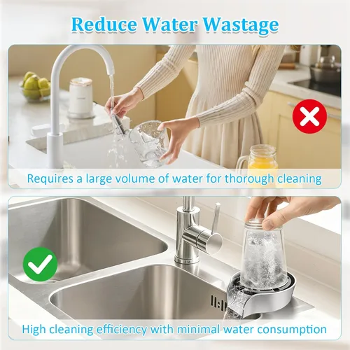 Miniatura 4 de Enjuagadora de vidrio para fregadero de cocina, enjuague de vidrio de alta presión giratoria de 360 grados con cabezal rociador extraíble, enjuague
