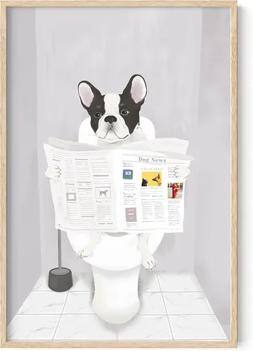 Miniatura 8 de HAUS AND HUES Divertido arte de pared de perro – Bulldog francés en el baño, carteles de animales (marco negro, 12 x 16)