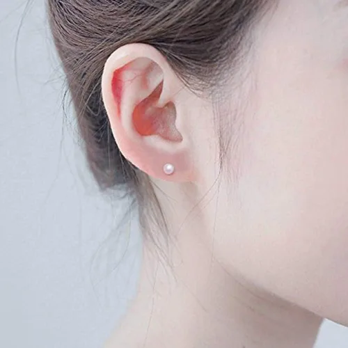 Miniatura 4 de 1 par de pendientes de plata de ley hipoalergénicos de 0.118in con perlas pequeñas y circonitas cúbicas para mujeres y hombres, 3 opciones