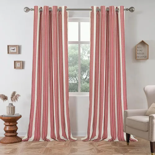 Miniatura 62 de DriftAway Chris Linen - Cortinas opacas con capa térmica y reductora de sonido, 63 pulgadas de largo para dormitorio, cortinas estampadas a rayas