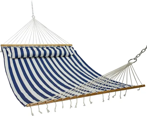 Miniatura 21 de Hamaca Sunnydaze acolchada, de tela doble, para 2 personas, Tradicional, Azul claro Azul y Verde