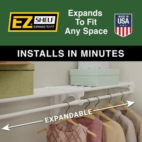 Miniatura 6 de EZ Shelf - Barra y estante de armario expandible de 65.3 a 120 pulgadas - Capacidad de 200 libras - Rápida - Estantes de armario de instalación