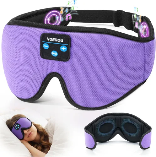 Miniatura 8 de Voerou Sleep Headphones 5.2 - Máscara de dormir Bluetooth con música y altavoces ultrafinos, perfectos para dormir, viajar en avión, meditación