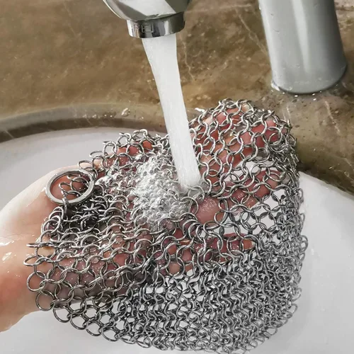 Miniatura 2 de TOPULORS Limpiador Raspador de Sartén de Hierro Fundido de Acero Inoxidable 316 con Eslabones de Cadena de Malla Metálica para Sartenes de Hierro