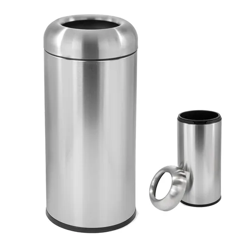 WICHEMI Cubo de basura comercial grande de 16 galones, cubo de basura para exteriores con tapa superior abierta, cubo de basura de acero inoxidable