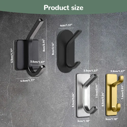 Miniatura 2 de 4 ganchos de pared autoadhesivos para colgar toallas y abrigos, colgador de doble gancho para pared, ganchos de toalla para baños, cocina A_plata