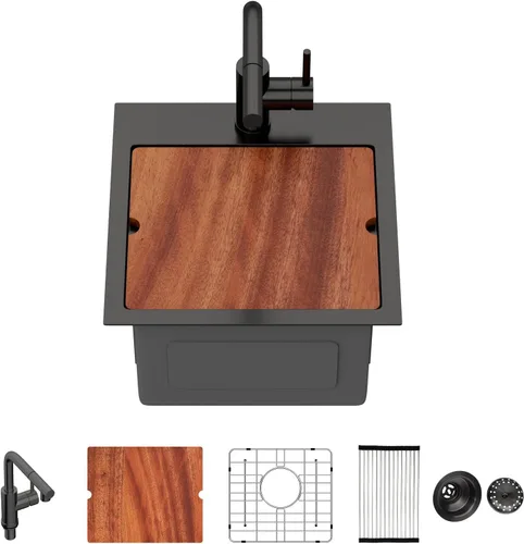 Miniatura 11 de Fregadero de cocina para exteriores, 21 x 20 pulgadas, fregadero de barra para exteriores, fregaderos de cocina de acero inoxidable de montaje