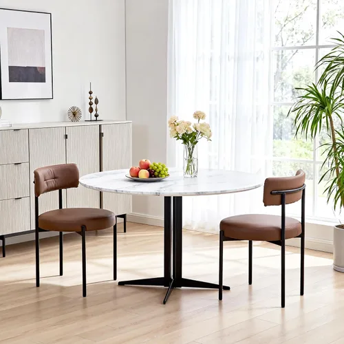 Miniatura 11 de AVAWING Juego de 6 sillas de comedor de piel sintética negra, modernas sillas de cocina tapizadas con patas de metal y respaldo curvo, sillas