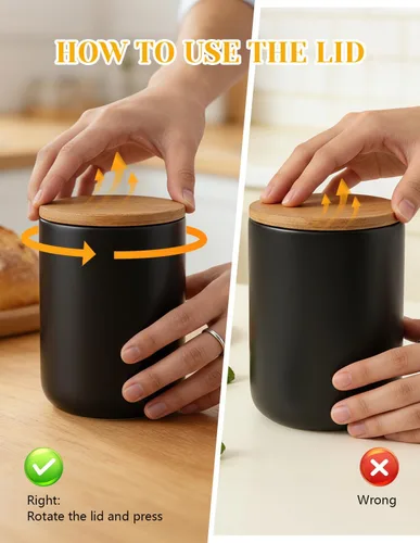 Miniatura 4 de Envase de cerámica para almacenamiento de alimentos con tapa hermética de bambú, envase de cocina de estilo simple para almacenamiento de alimentos