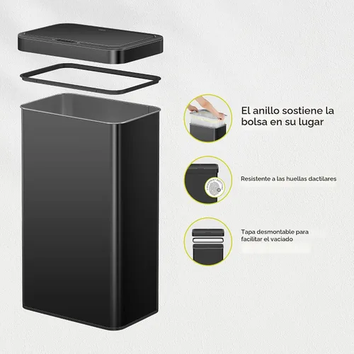 Miniatura 7 de EKO Nova - Papelera con sensor, 21 galones/80 litros, acero inoxidable, rectangular, sin contacto, con sensor de movimiento, negro mate