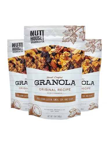 NutHouse! Granola Company - Granola de receta original prémium | Certificado sin gluten, sin OMG, Kosher | Vegana, sin soja | Bolsa de 12 onzas