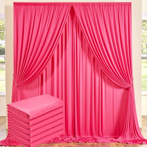 Miniatura 21 de Cortinas de telón de fondo blanco de 30 pies x 8 pies para fiestas de boda, 6 paneles de 5 pies x 8 pies, cortinas de fotografía de poliéster sin