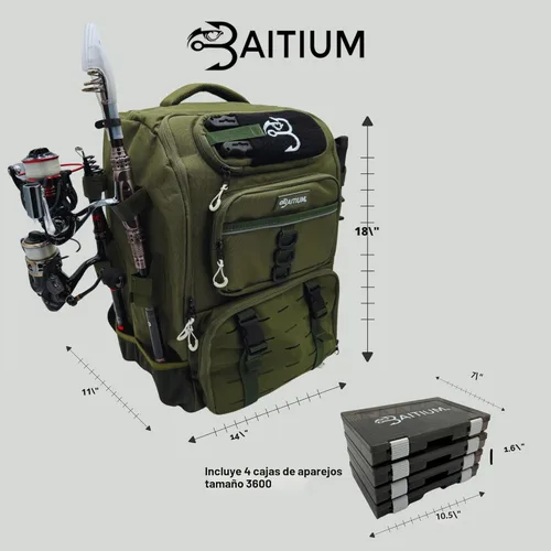 Miniatura 5 de Baitium Mochila de pesca - Bolsa de aparejos de 40L con enfriador, soportes para cañas, perfecta para equipo de pesca Verde
