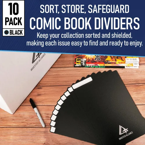 Miniatura 2 de Divisores negros para cómics (paquete de 10) Plástico de polietileno 30PT, contenedores, gabinetes, divisores de biblioteca, tableros de cómics