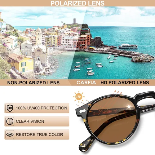 Miniatura 41 de CARFIA Gafas de sol polarizadas de acetato redondo para mujer, protección UV de cara pequeña con funda de cuero CA5288