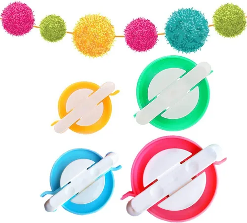 Fabricante de pompones, juego de herramientas de 4 tamaños para hacer pompones con bolas de plumón, aguja para tejer, manualidades, hazlo tú mismo,