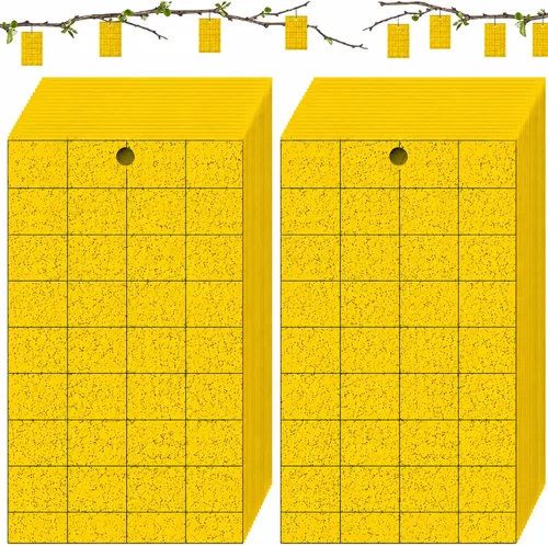 Miniatura 9 de Qualirey 300 Trampa Adhesiva para Mosquitos 3 x 5'' Trampa Adhesiva de Doble Cara para Moscas de la Fruta con Atadura para Planta para Insectos