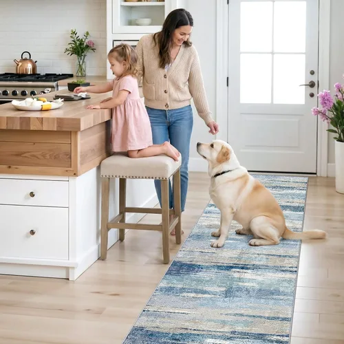Miniatura 71 de Alfombra lavable para pasillo de 3 x 12 pulgadas, alfombras abstractas modernas con parte trasera antideslizante, alfombra ultra suave para cocina