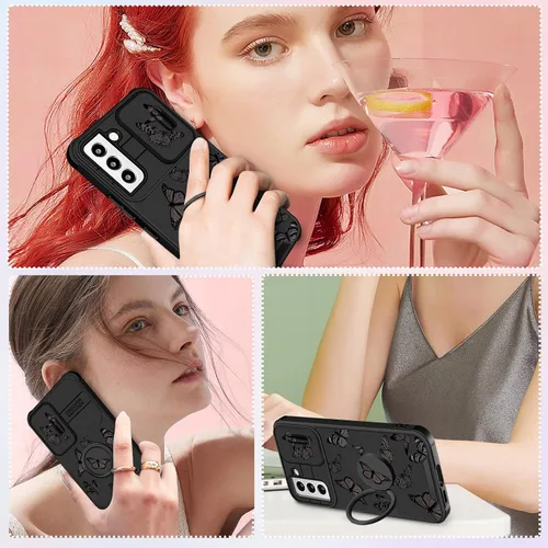 Miniatura 6 de Funermei Funda para Samsung Galaxy S22 – Funda de Mariposa Bonita para Mujeres y Niñas, Cubierta Femenina Estética Negra, Bonito Diseño de Moda