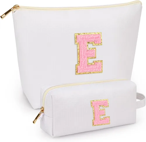 Miniatura 62 de 2 piezas de bolsas de maquillaje iniciales para mujeres: bolsa de cosméticos para viaje y artículos de tocador - Regalos de cumpleaños para niñas