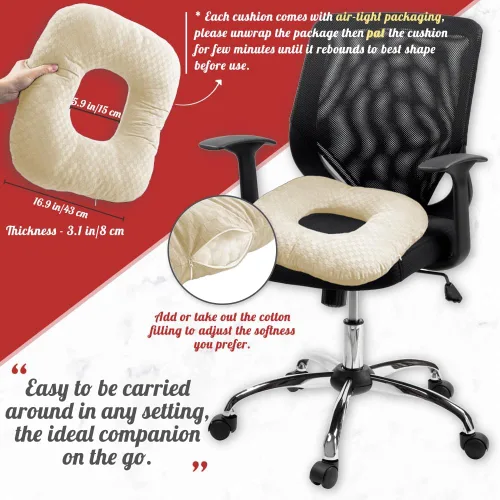 Miniatura 6 de Cojín de asiento con forma de dona rellena para dolor de coxis y coccix, hemorroides, úlceras de cama, embarazo, próstata, recuperación