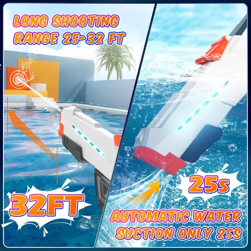 Miniatura 3 de Skirfy Pistola de agua eléctrica para adultos y niños, batería modular de succión de agua automática para exteriores, pistolas de agua más grandes