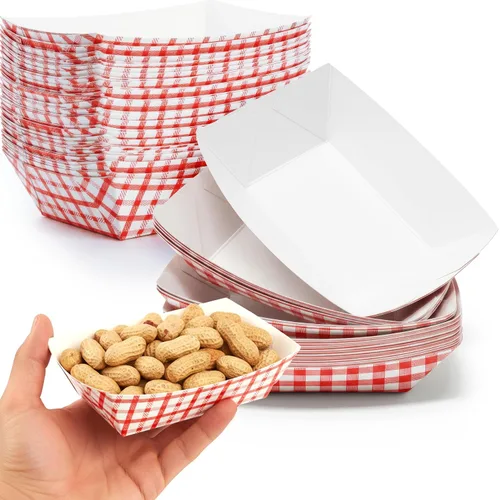 Miniatura 7 de Paquete de 50 bandejas de papel resistentes a la grasa, 5 libras, reciclables, de cartón recubierto, ideal para festivales, carnavales