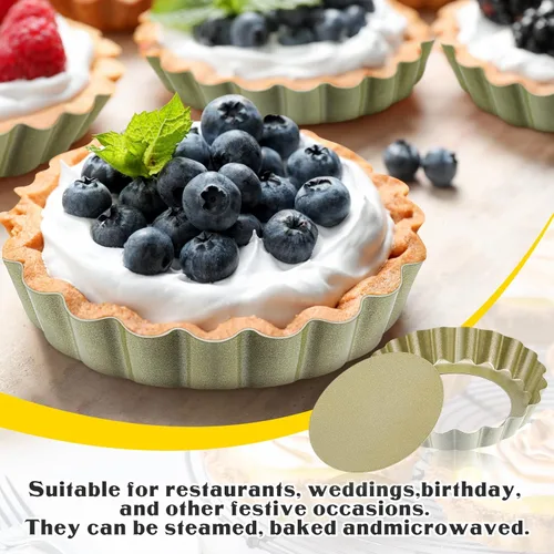 Miniatura 5 de Tessco for you 16 moldes para tartas para hornear, moldes para quiche de 4 pulgadas con parte inferior extraíble, moldes antiadherentes