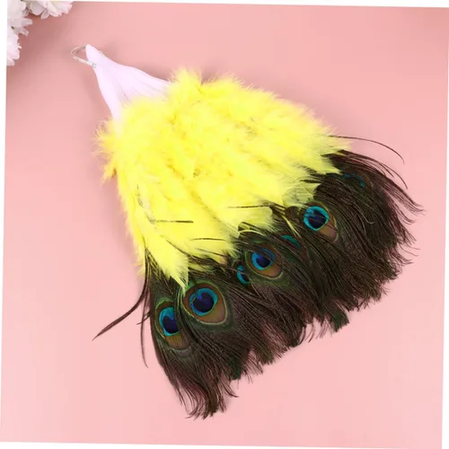 Miniatura 4 de DECHOUS Abanico de fiesta, 1 unidad, ventilador de mano de pavo real, ventilador plegable, ventilador de baile de ropa de pavo real amarillo pavo