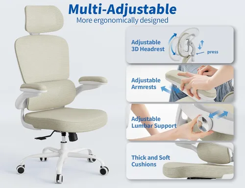Miniatura 4 de TRALT Silla Ergonómica de Oficina - Silla de Escritorio con Reposacabezas Ajustable Soporte Lumbar Silla de Computadora - Silla Cómoda de Malla