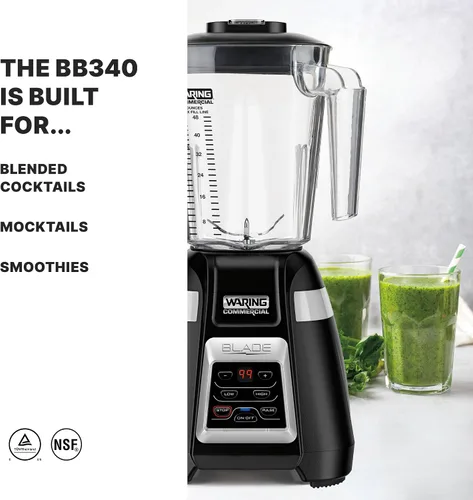 Miniatura 2 de Waring Commercial BB340 Blade - Batidora de 1 HP, teclado de 2 velocidades con pulso y temporizador de cuenta regresiva de 99 segundos, contenedor