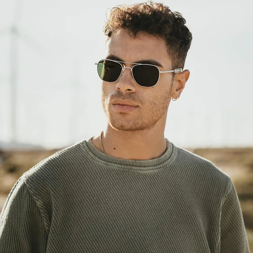 Miniatura 8 de AO Original Pilot Sunglasses - Matte Silver - Calobar Green SkyMaster Glass Lenses - Bayonet Temple - Polarized - 57-20-140